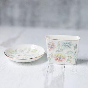 Minton Vanessa vintage bone china floral cigarette holder butter pat dish plate